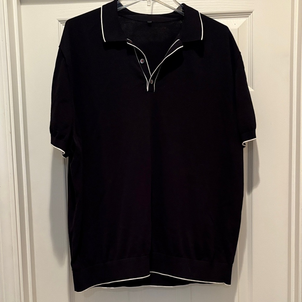 Men's Black Polo Shirt with White Piping